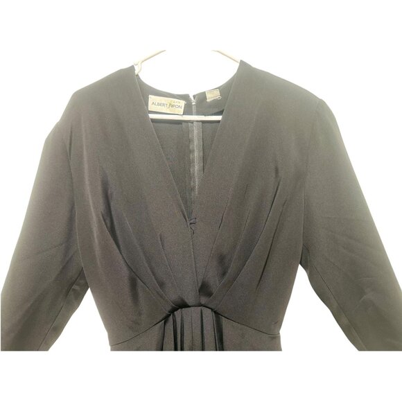 Vintage Albert Nipon 100% Silk Long Dress 6 Black V-neck Long Sleeves Morticia - Picture 8 of 16